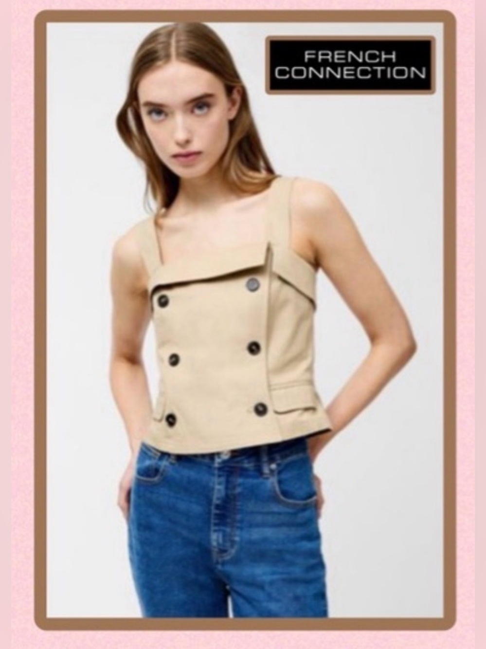 NWT French Connection Double Breasted Trench Top Women’s US 4 Khaki Cotton